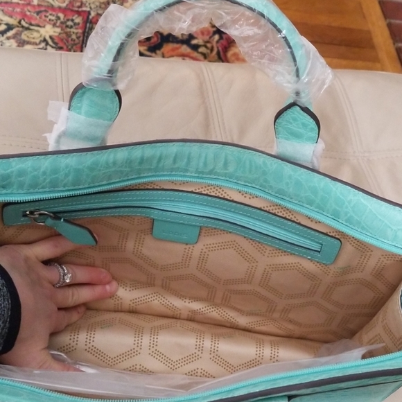 NEW Lodis turquoise leather alligator print satche - Picture 4 of 5